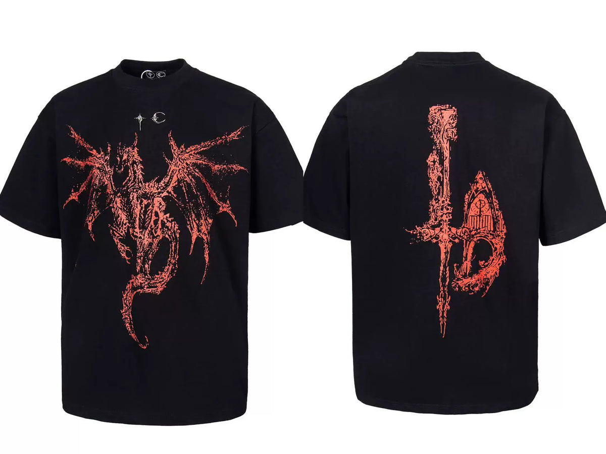 Thug Club Black & Red Winged Dragon Graphic T-Shirt