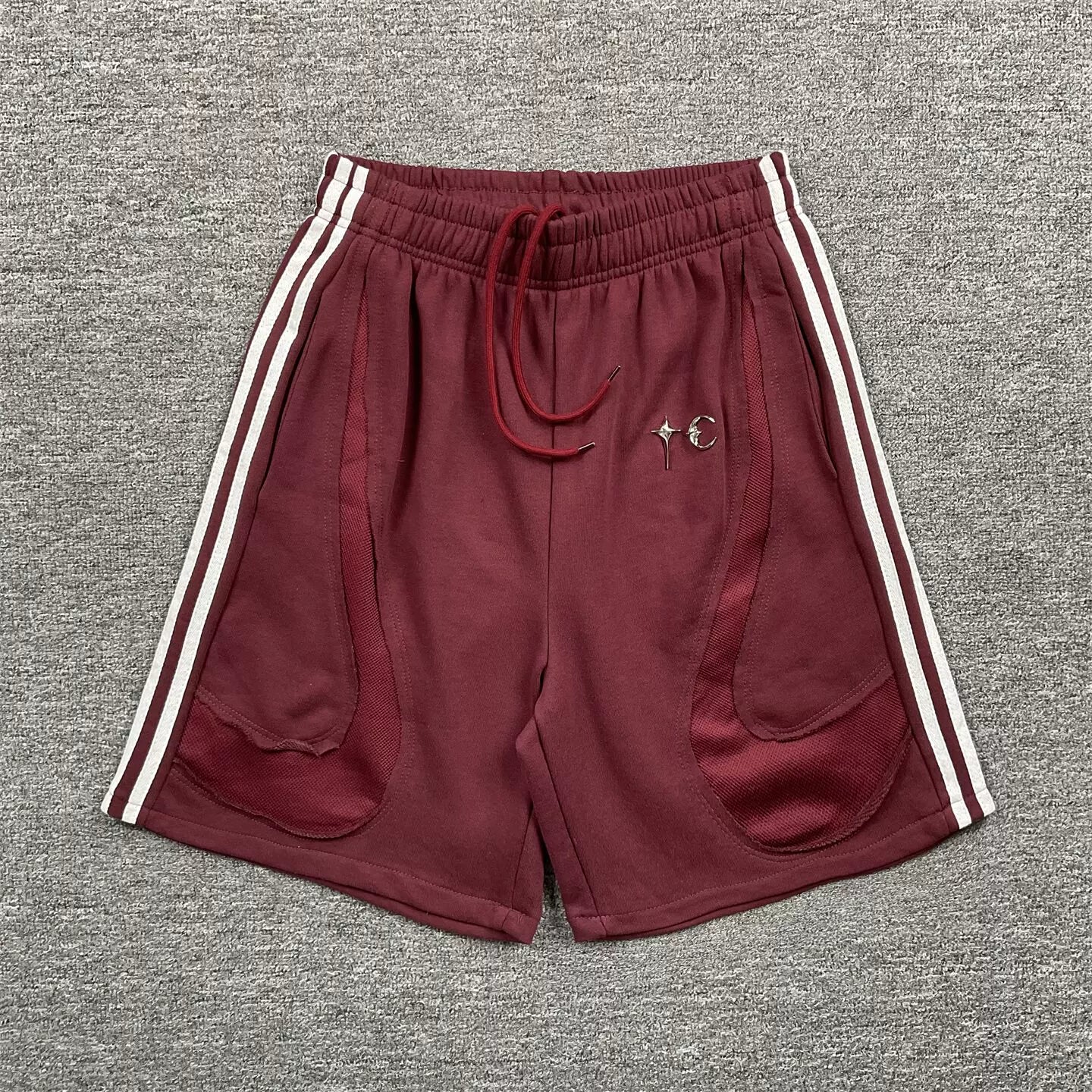 Thug Club Burgundy Side-Stripe Technical Sweatshorts