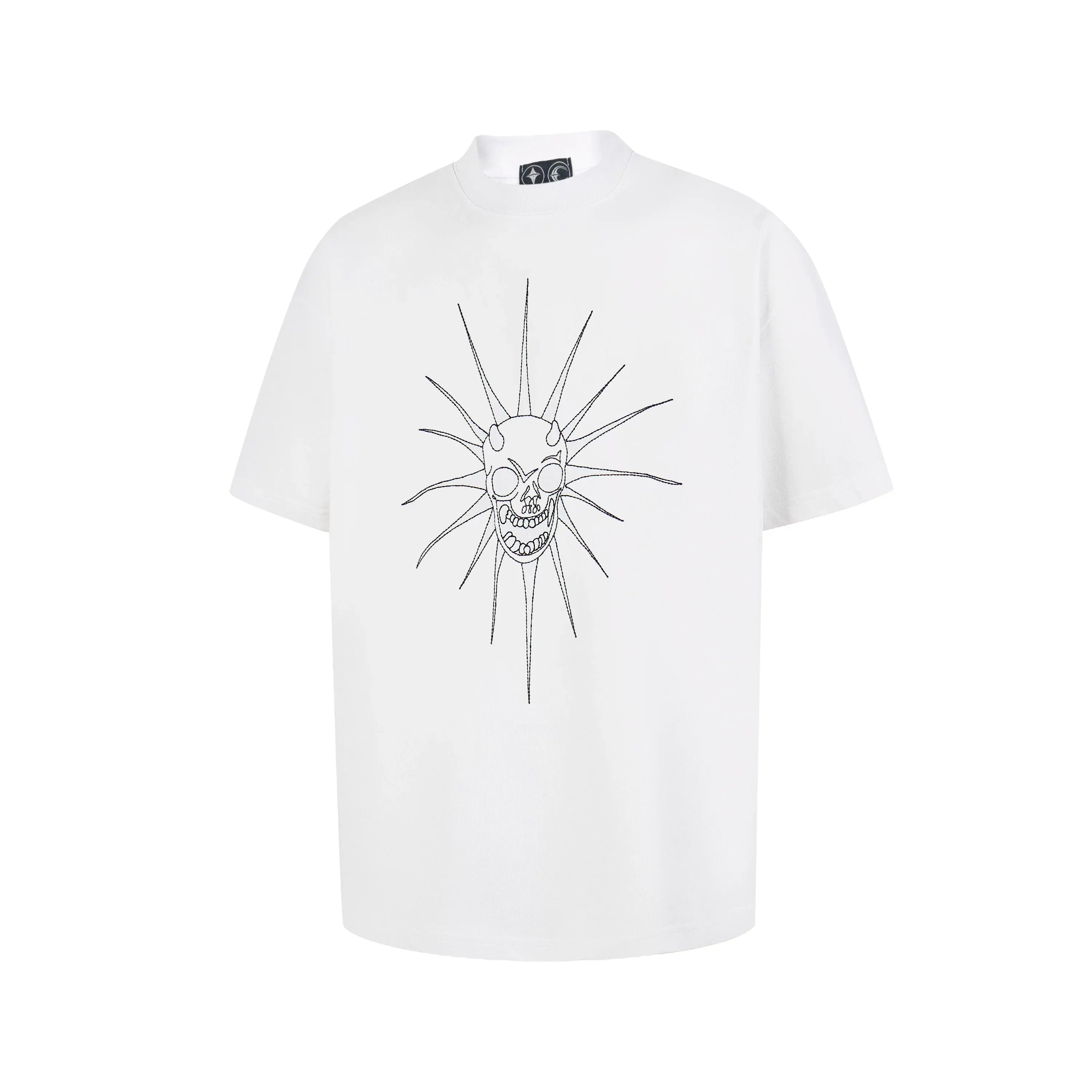 Thug Club White Punk Spiked Demon Skull Graphic T-Shirt