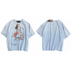 PALY Hollywood Vintage Equestrian Graphic T-Shirt - Light Blue