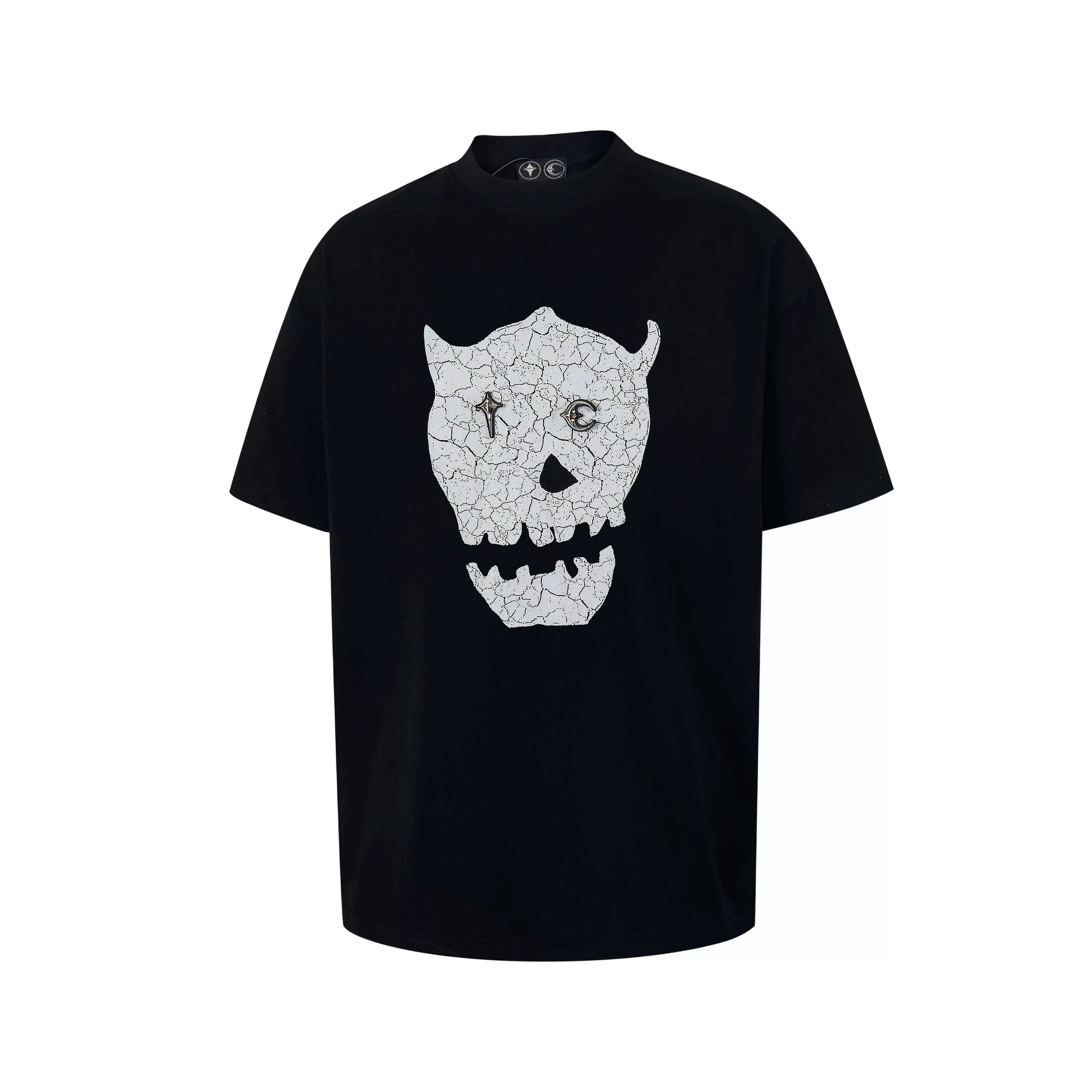 Thug Club Black Cracked Demon Horn Skull Graphic T-Shirt