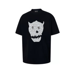 Thug Club Black Cracked Demon Horn Skull Graphic T-Shirt