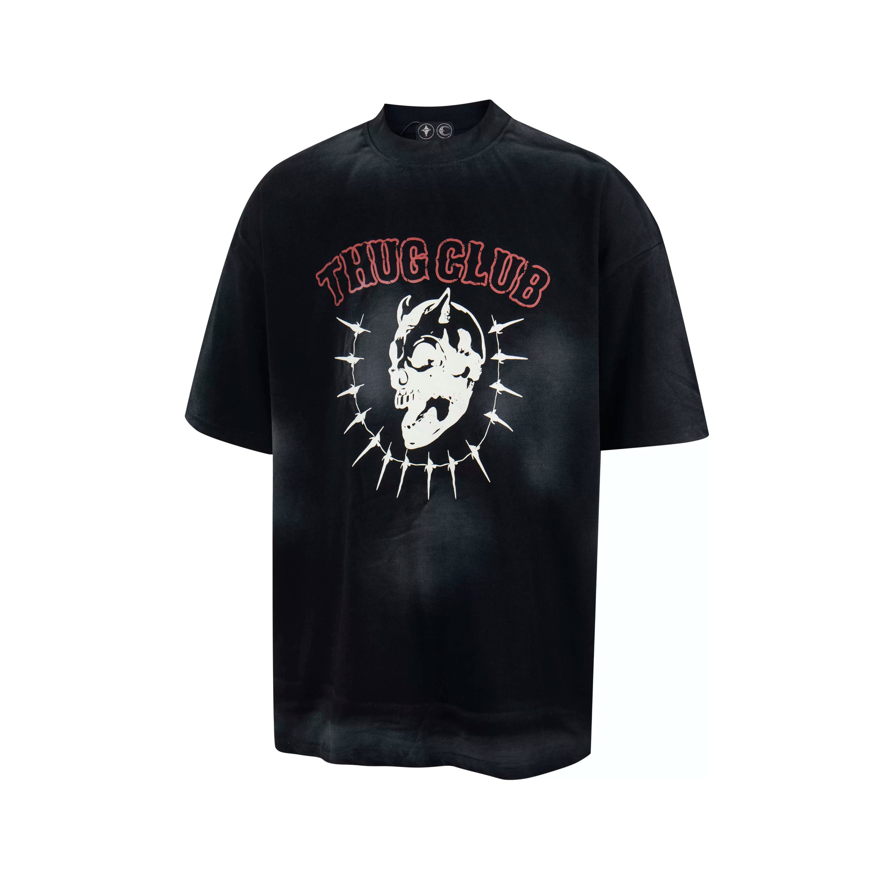 Thug Club Black Heavy Wash Spiked Skull Graphic T-Shirt