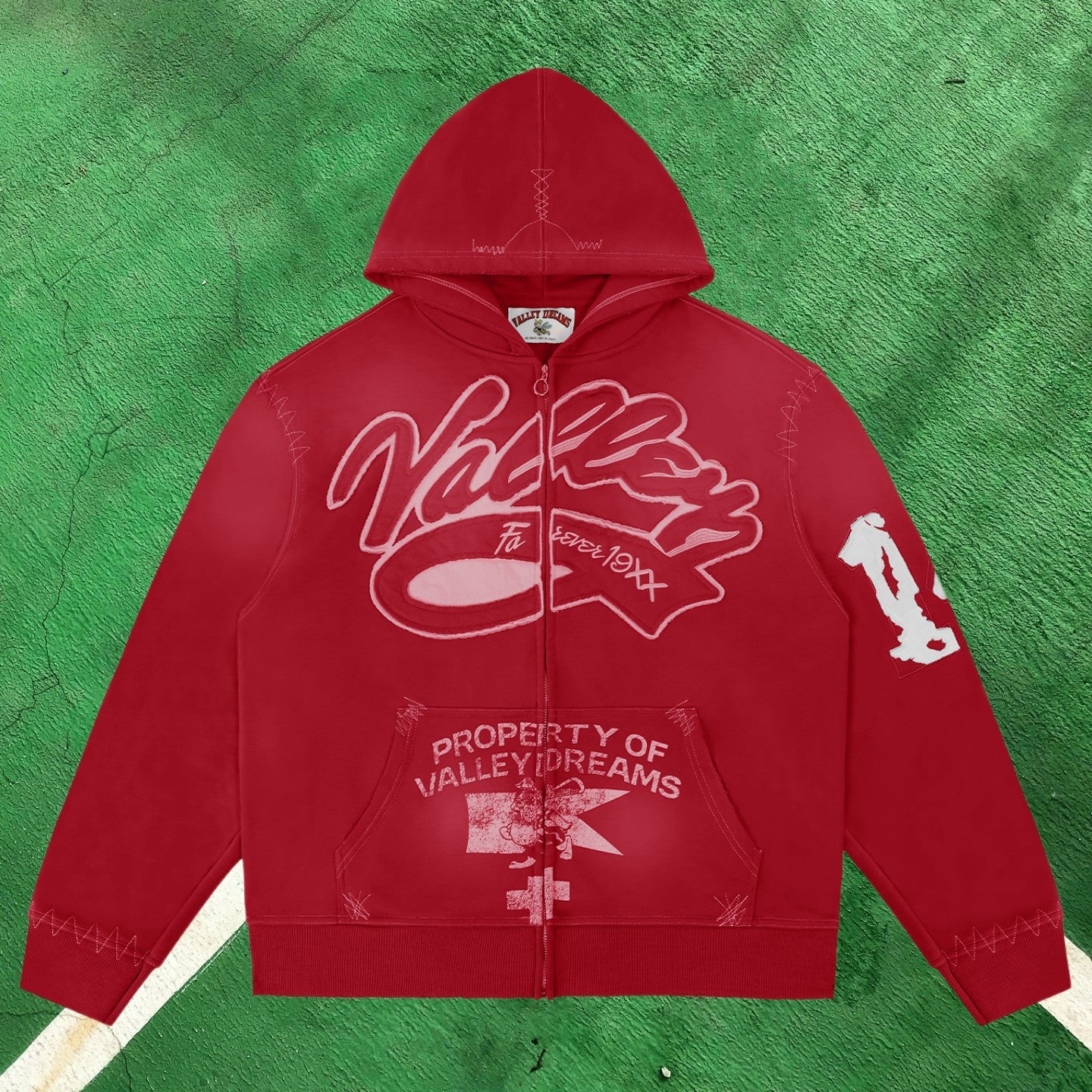 Vale Forever Equestrian Full-Zip Hoodie (Red / Polo Motif & "Lives Forever")